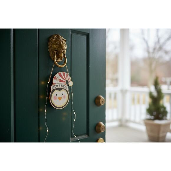 Merry & Bright Penguin Wooden Sign | Christmas Decor | Holiday Winter Home Decor - Picture 6 of 7